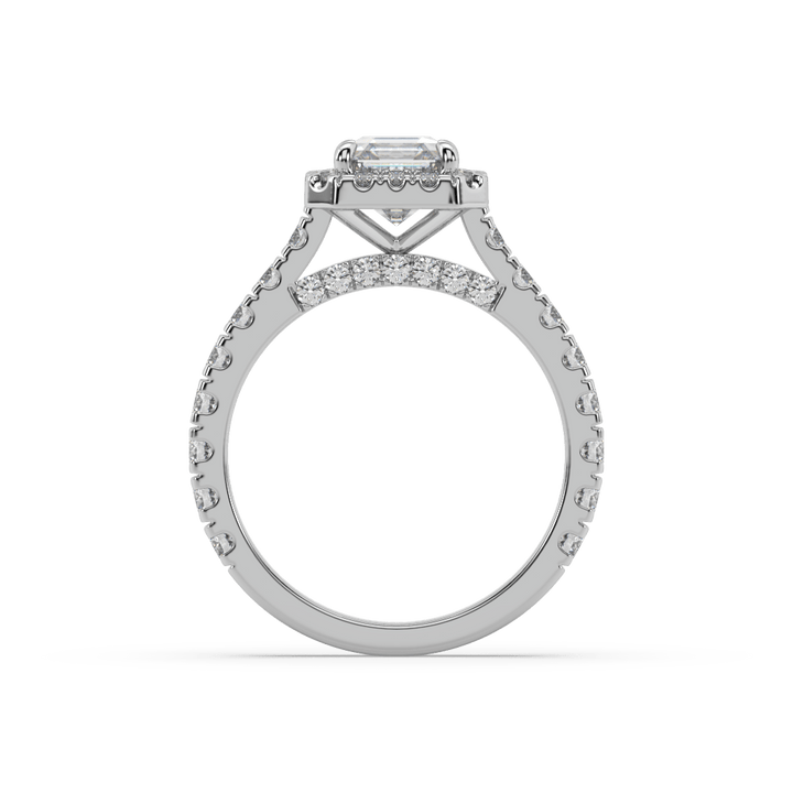 Lab Diamond Emerald Spire Halo Solitaire Engagement Ring