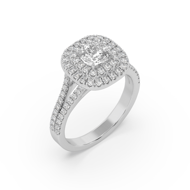 Lab Diamond Round Cushion Halo 0.6 Ct Solitaire Engagement Ring