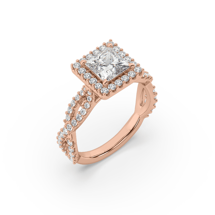 Lab Diamond Twisted Princess Halo Engagement Ring