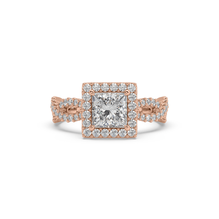 Lab Diamond Twisted Princess Halo Engagement Ring