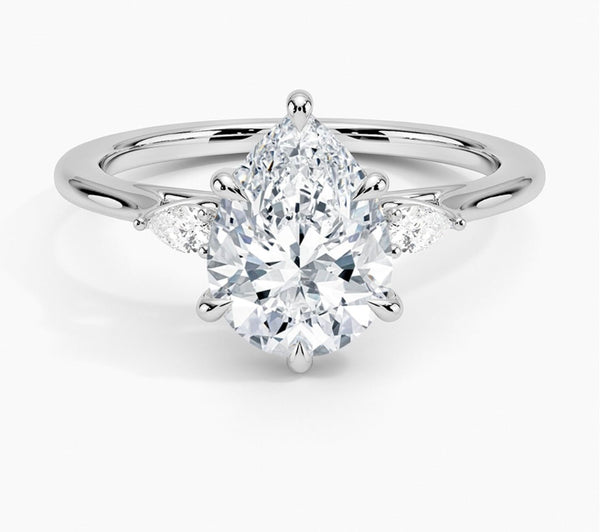 Lovers Three Stone Lab Diamond Pear Solitaire Ring